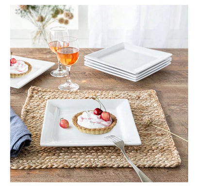 Square Porcelain Dinner Plates, White, Set of 6