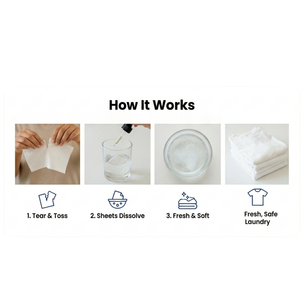 Laundry Detergent Sheets for Sensitive Skin - No SLS, No Optical Brighteners, No Synthetic Fragrance