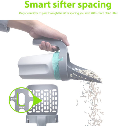 Cat litter scoop with perforated sifter head and close-up hole spacing