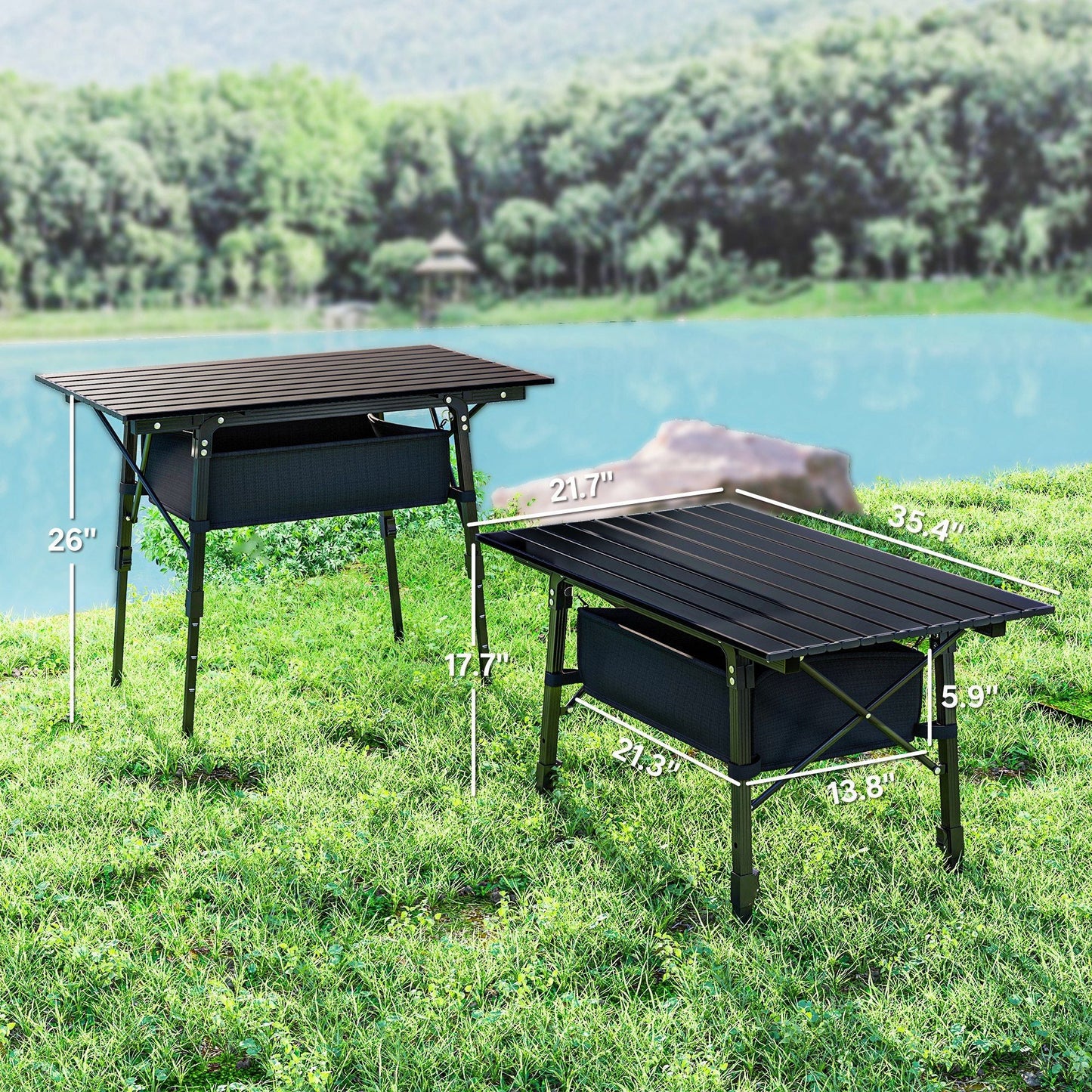 3ft Aluminum Small Folding Table, Portable Camping Table with Storage Bag, Carry Bag for Outdoor Picnic BBQ, Black - Renee Lane Company