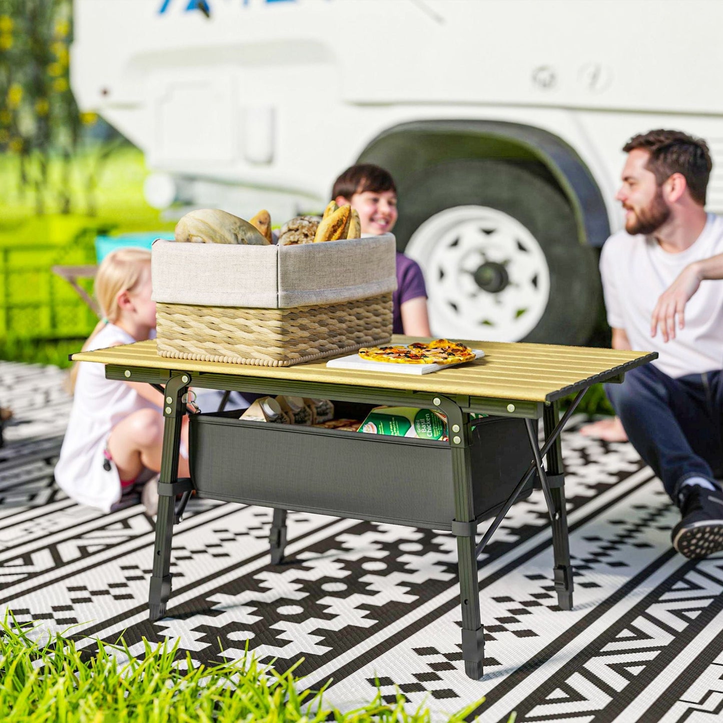 3ft Aluminum Small Folding Table, Portable Camping Table with Storage Bag, Carry Bag for Outdoor Picnic BBQ, Brown - Renee Lane Company