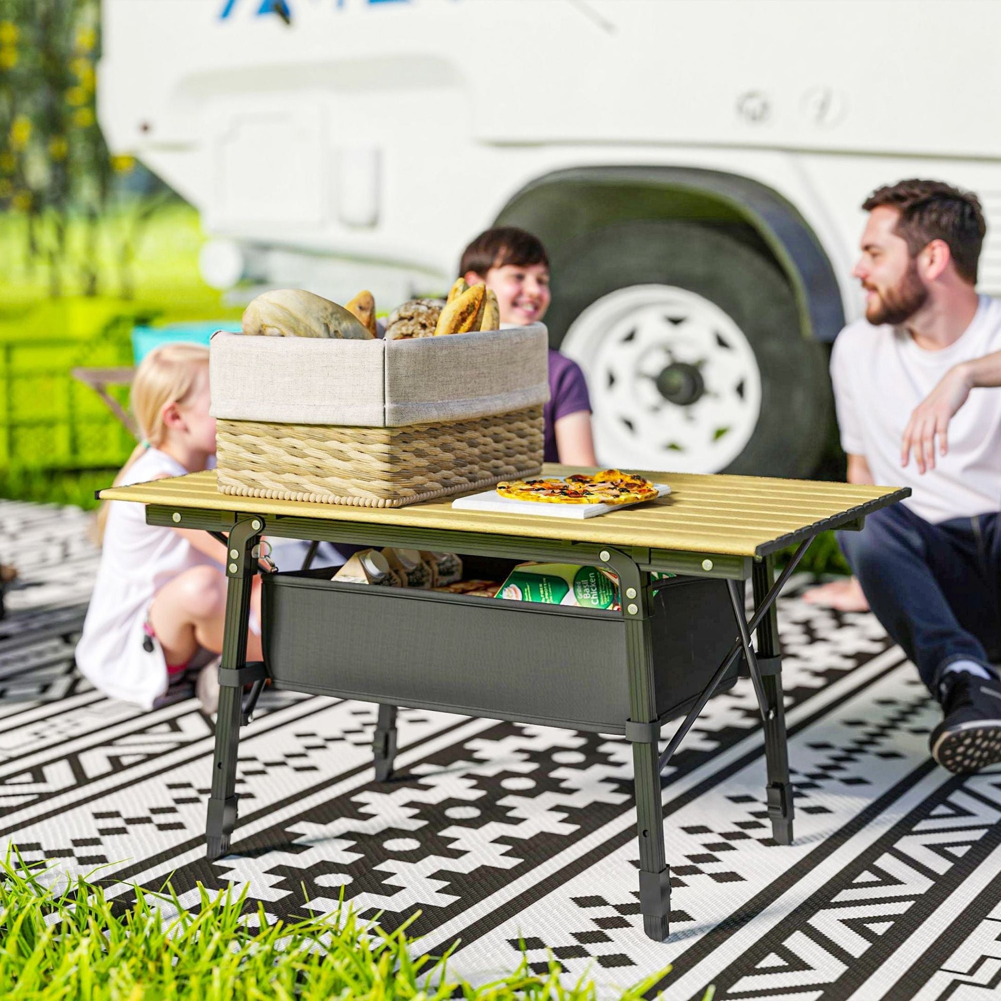 3ft Aluminum Small Folding Table, Portable Camping Table with Storage Bag, Carry Bag for Outdoor Picnic BBQ, Brown - Renee Lane Company