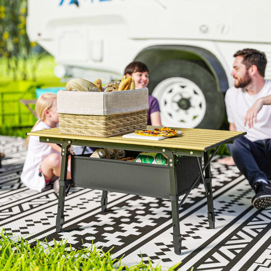 3ft Aluminum Small Folding Table, Portable Camping Table with Storage Bag, Carry Bag for Outdoor Picnic BBQ, Brown - Renee Lane Company