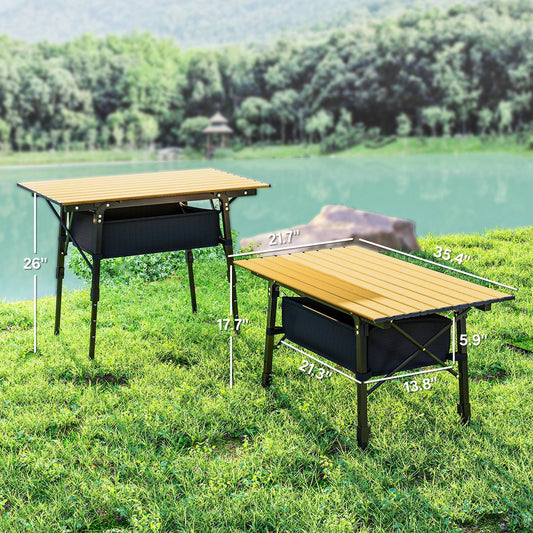 3ft Aluminum Small Folding Table, Portable Camping Table with Storage Bag, Carry Bag for Outdoor Picnic BBQ, Brown - Renee Lane Company