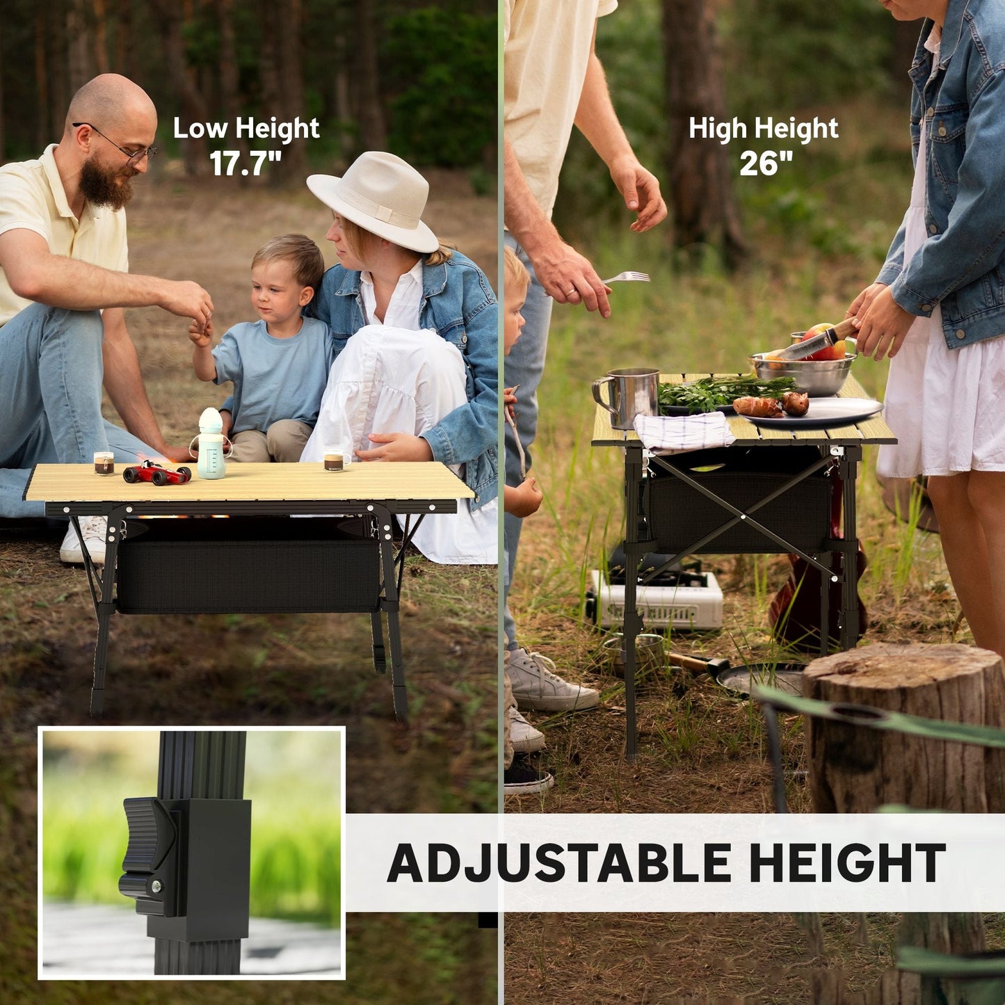 3ft Aluminum Small Folding Table, Portable Camping Table with Storage Bag, Carry Bag for Outdoor Picnic BBQ, Brown - Renee Lane Company