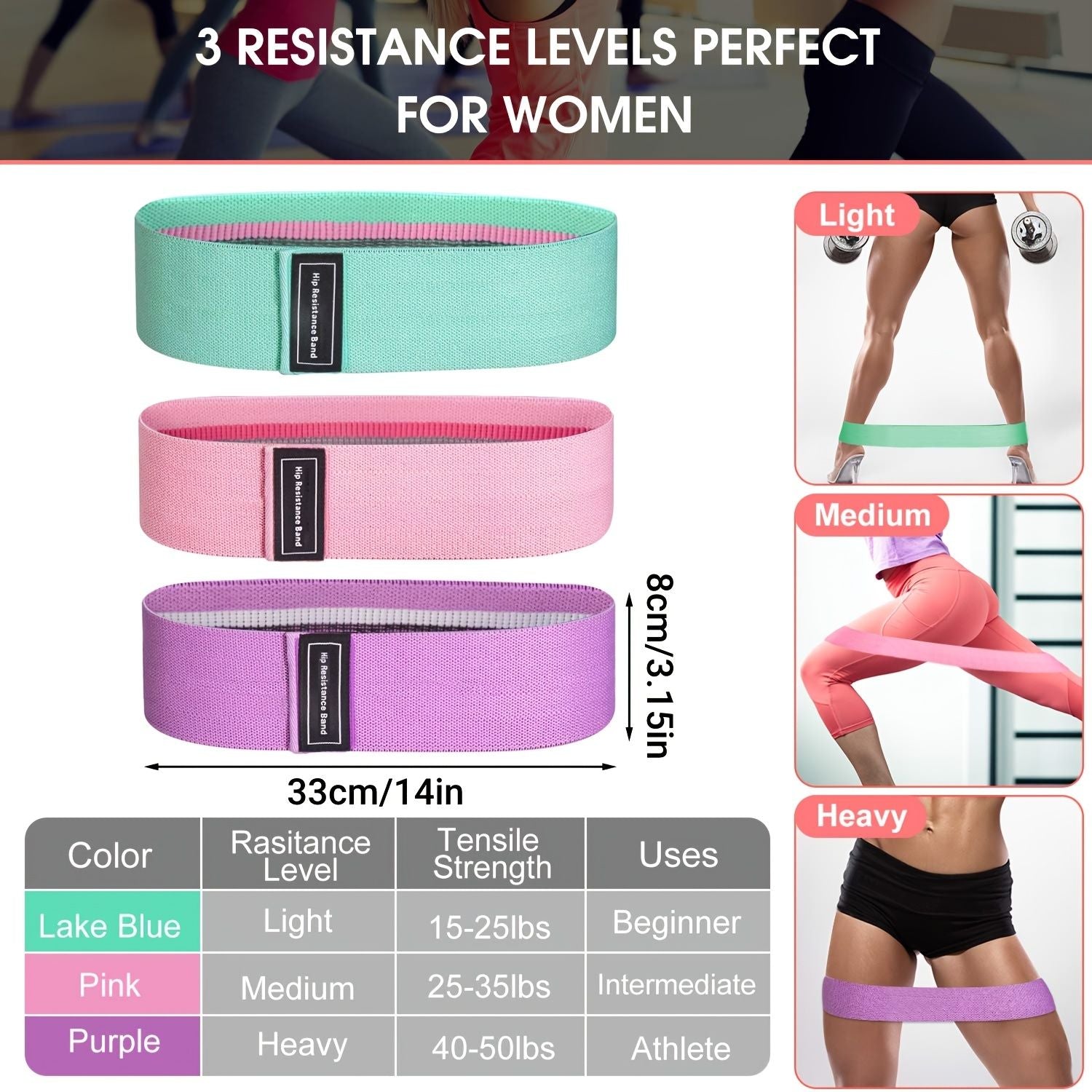 3pcs Resistance Bands For Legs And Butt; Home Yoga Exercise Workout Sports Fitness Accessories - Renee Lane Company