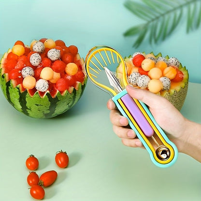 3pcs Set Kitchen Fruit Carving Knife Three-piece Set Of Stainless Steel Watermelon Digging Spoon Fruit Platter Tool Digging Ball Set - Renee Lane Company