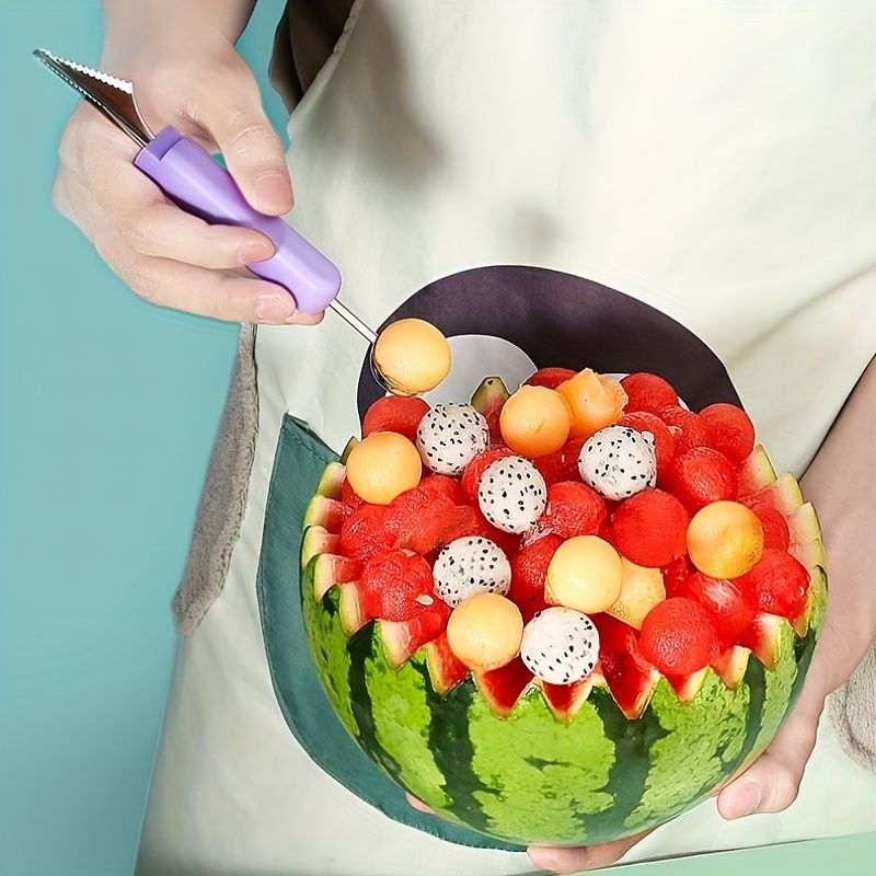 3pcs Set Kitchen Fruit Carving Knife Three-piece Set Of Stainless Steel Watermelon Digging Spoon Fruit Platter Tool Digging Ball Set - Renee Lane Company
