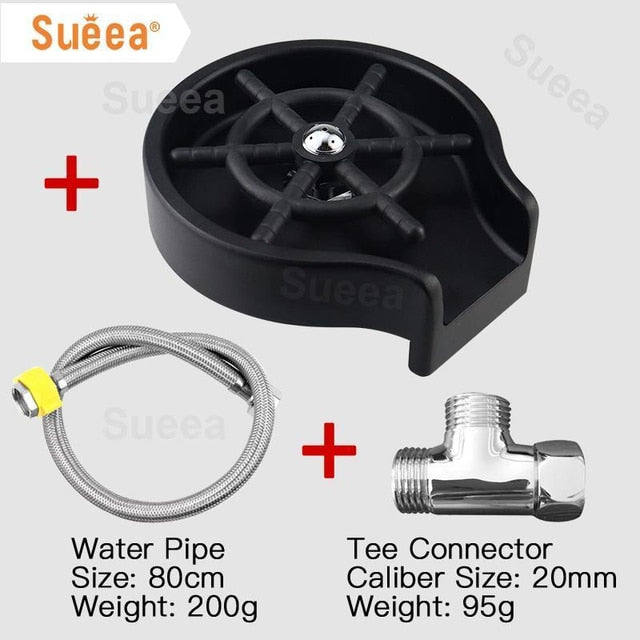 Automatic cup washer kit with black base plus water pipe and tee connector