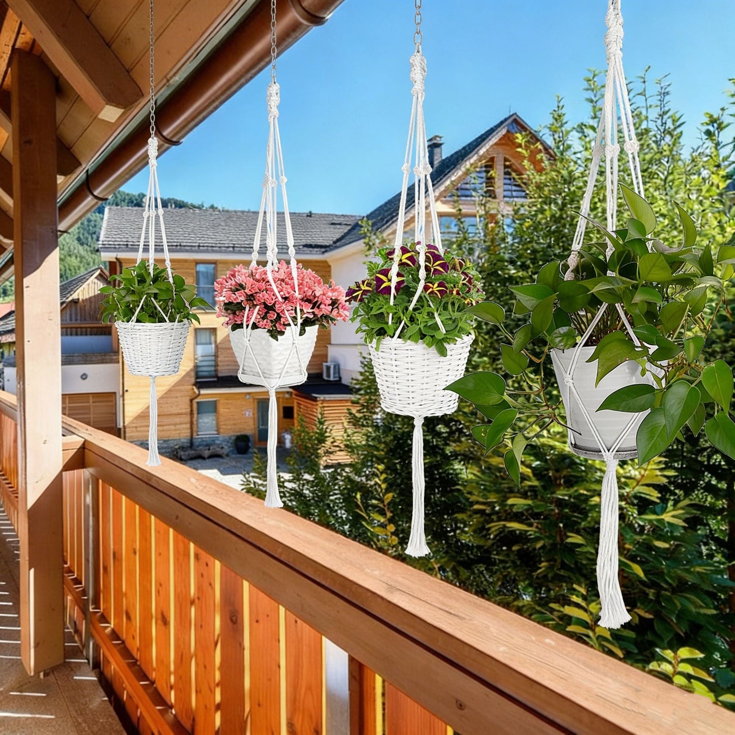 4 PCS Heavy Duty Hanging Plant Holder Natural Cotton Rope Planter Basket with Hanging Ring,Eco-Friendly Hanging Planter Basket Durable Cotton Rope Plant Hanger Space Saving for Indoor Outdoor Garden - Renee Lane Company