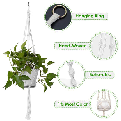 4 PCS Heavy Duty Hanging Plant Holder Natural Cotton Rope Planter Basket with Hanging Ring,Eco-Friendly Hanging Planter Basket Durable Cotton Rope Plant Hanger Space Saving for Indoor Outdoor Garden - Renee Lane Company