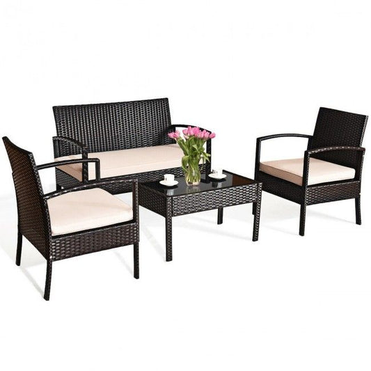 4 Pieces Patio Furniture Sets Rattan Chair Wicker Set Outdoor Bistro - Renee Lane Company