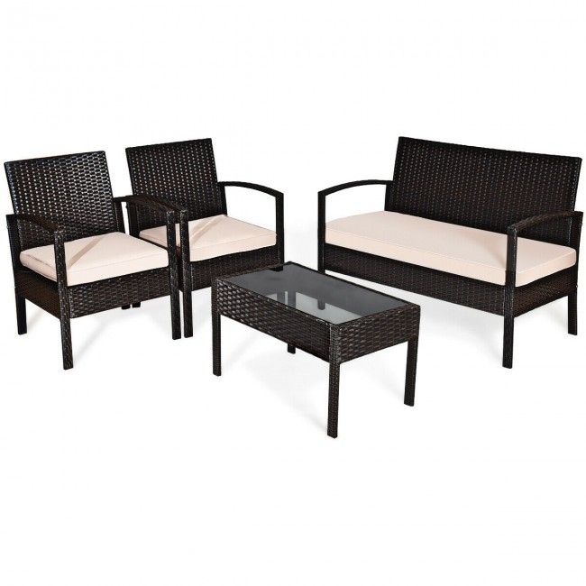 4 Pieces Patio Furniture Sets Rattan Chair Wicker Set Outdoor Bistro - Renee Lane Company