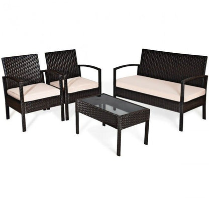 4 Pieces Patio Furniture Sets Rattan Chair Wicker Set Outdoor Bistro - Renee Lane Company