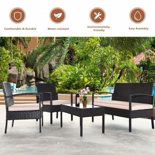 4 Pieces Patio Furniture Sets Rattan Chair Wicker Set Outdoor Bistro - Renee Lane Company