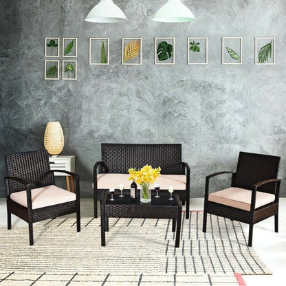 4 Pieces Patio Furniture Sets Rattan Chair Wicker Set Outdoor Bistro - Renee Lane Company