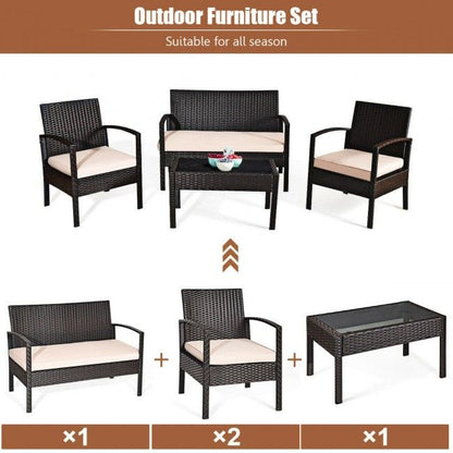 4 Pieces Patio Furniture Sets Rattan Chair Wicker Set Outdoor Bistro - Renee Lane Company