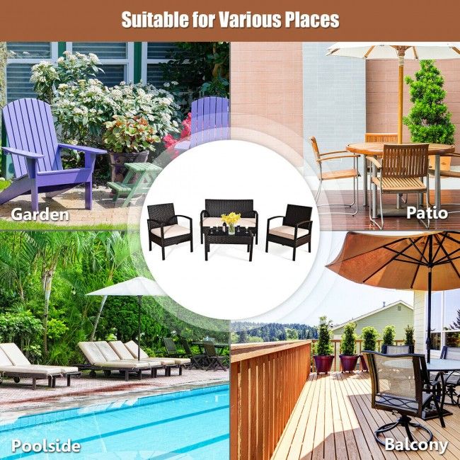 4 Pieces Patio Furniture Sets Rattan Chair Wicker Set Outdoor Bistro - Renee Lane Company