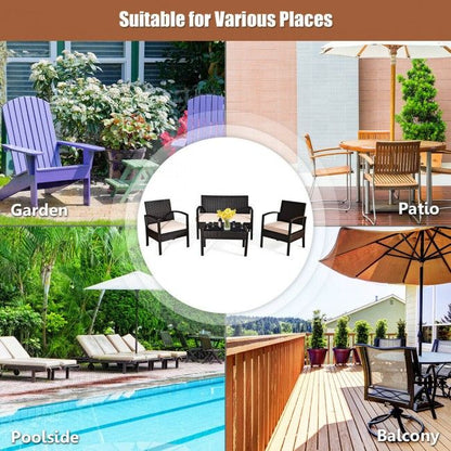 4 Pieces Patio Furniture Sets Rattan Chair Wicker Set Outdoor Bistro - Renee Lane Company