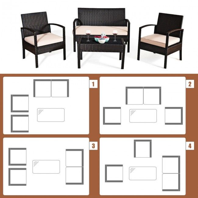 4 Pieces Patio Furniture Sets Rattan Chair Wicker Set Outdoor Bistro - Renee Lane Company