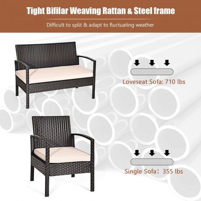 4 Pieces Patio Furniture Sets Rattan Chair Wicker Set Outdoor Bistro - Renee Lane Company