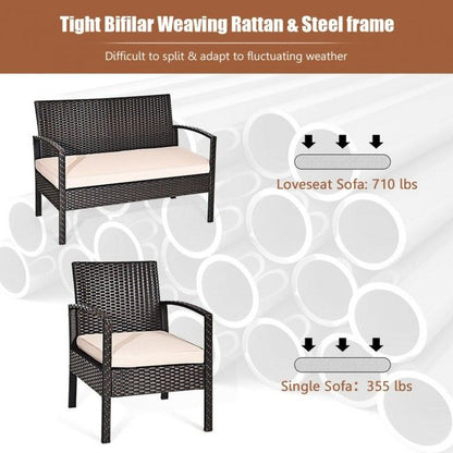4 Pieces Patio Furniture Sets Rattan Chair Wicker Set Outdoor Bistro - Renee Lane Company