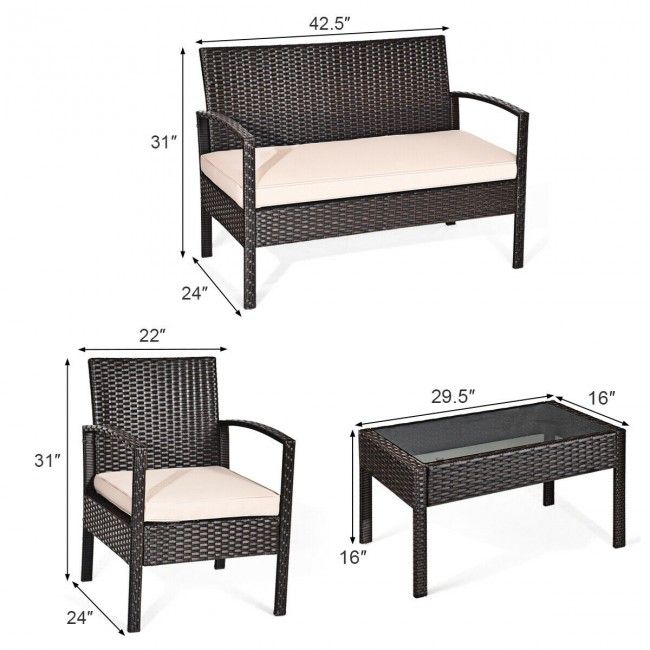 4 Pieces Patio Furniture Sets Rattan Chair Wicker Set Outdoor Bistro - Renee Lane Company