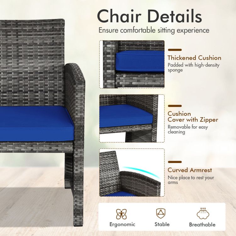4 Pieces Patio Rattan Furniture Set with Glass Table and Loveseat - Renee Lane Company