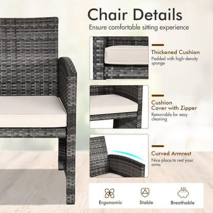 4 Pieces Patio Rattan Furniture Set with Glass Table and Loveseat - Renee Lane Company