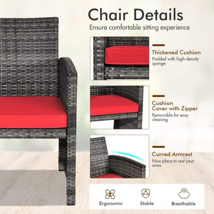 4 Pieces Patio Rattan Furniture Set with Glass Table and Loveseat - Renee Lane Company
