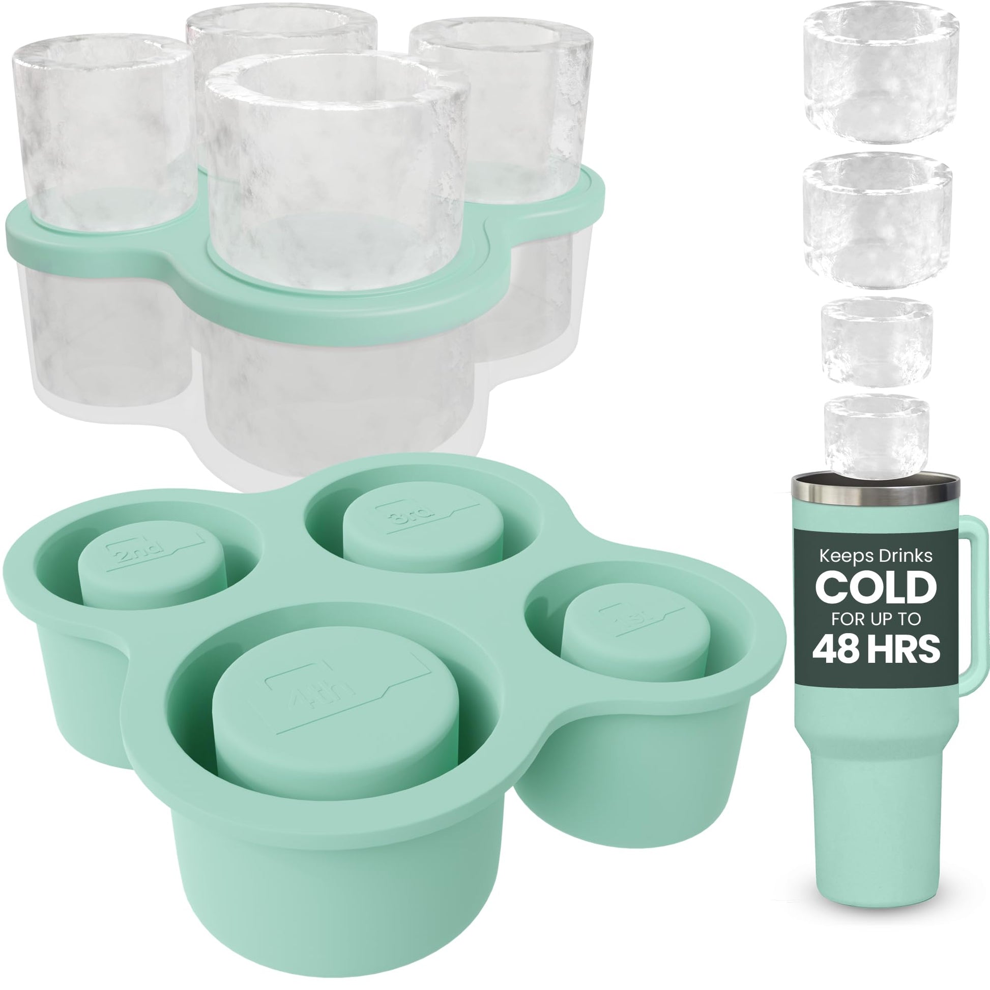 4-Ring Silicone Ice Cube Tray for Stanley Cup with Lid and Metal Reusable Straws - Stanley Ice Mold - Stanley Cup Ice Mold - Stanley Cup Ice Cube Mold for 14-40 oz Tumbler Whiskey Cocktails Drinks - Renee Lane Company