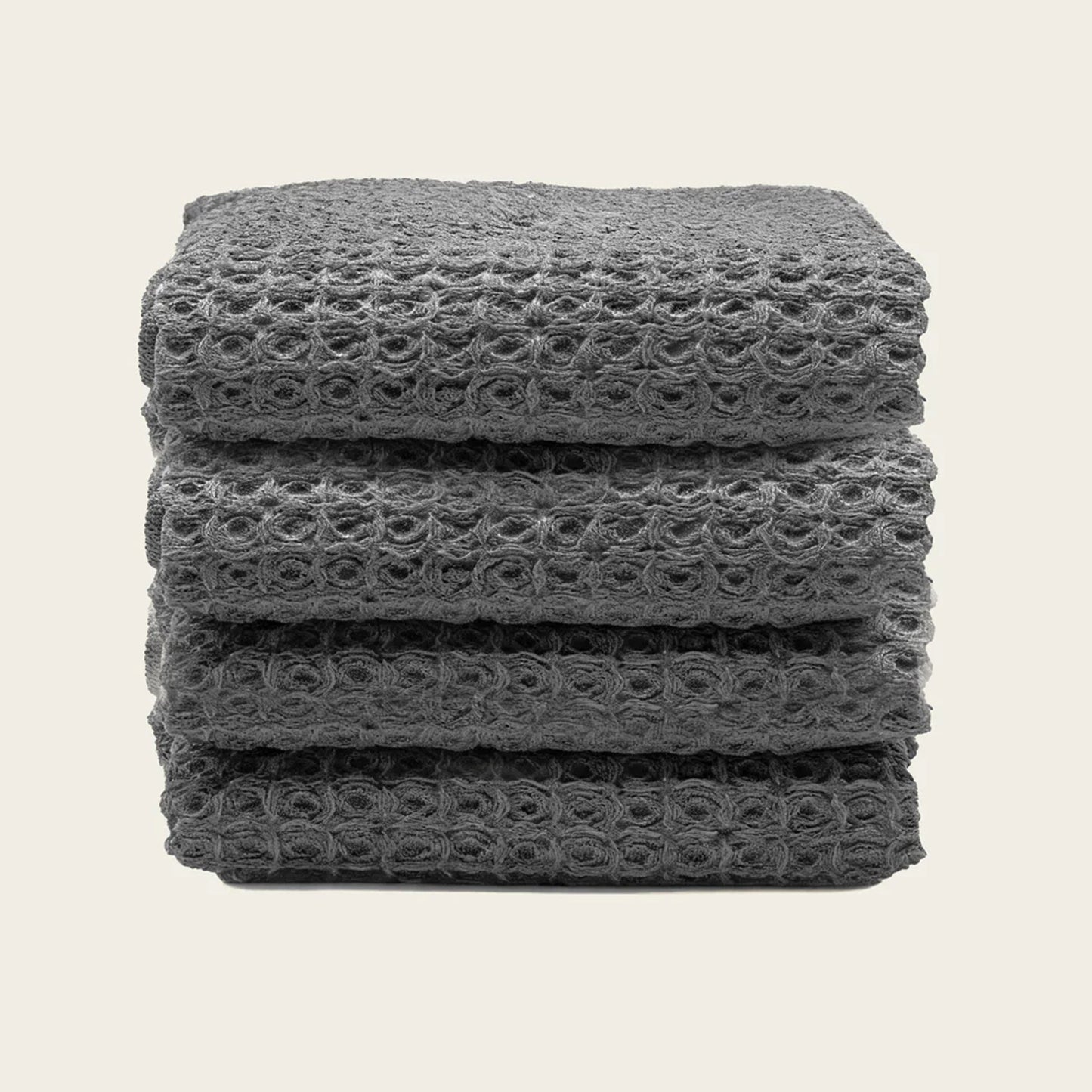 Sedona cotton waffle towels, charcoal folded stack