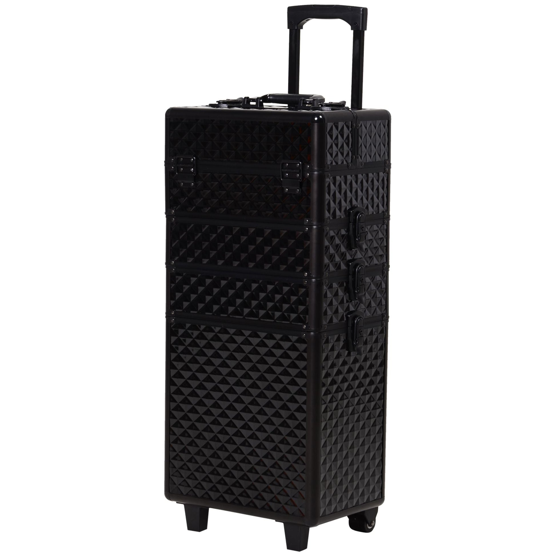 4 in 1 Makeup Train Case Portable Aluminum Rolling Cosmetic Organizer Trolley with Wheels Multiple Compartments Black - Renee Lane Company