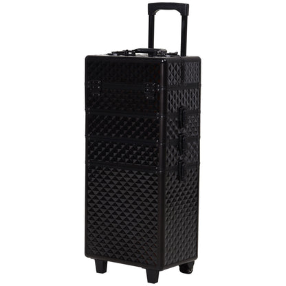 4 in 1 Makeup Train Case Portable Aluminum Rolling Cosmetic Organizer Trolley with Wheels Multiple Compartments Black - Renee Lane Company