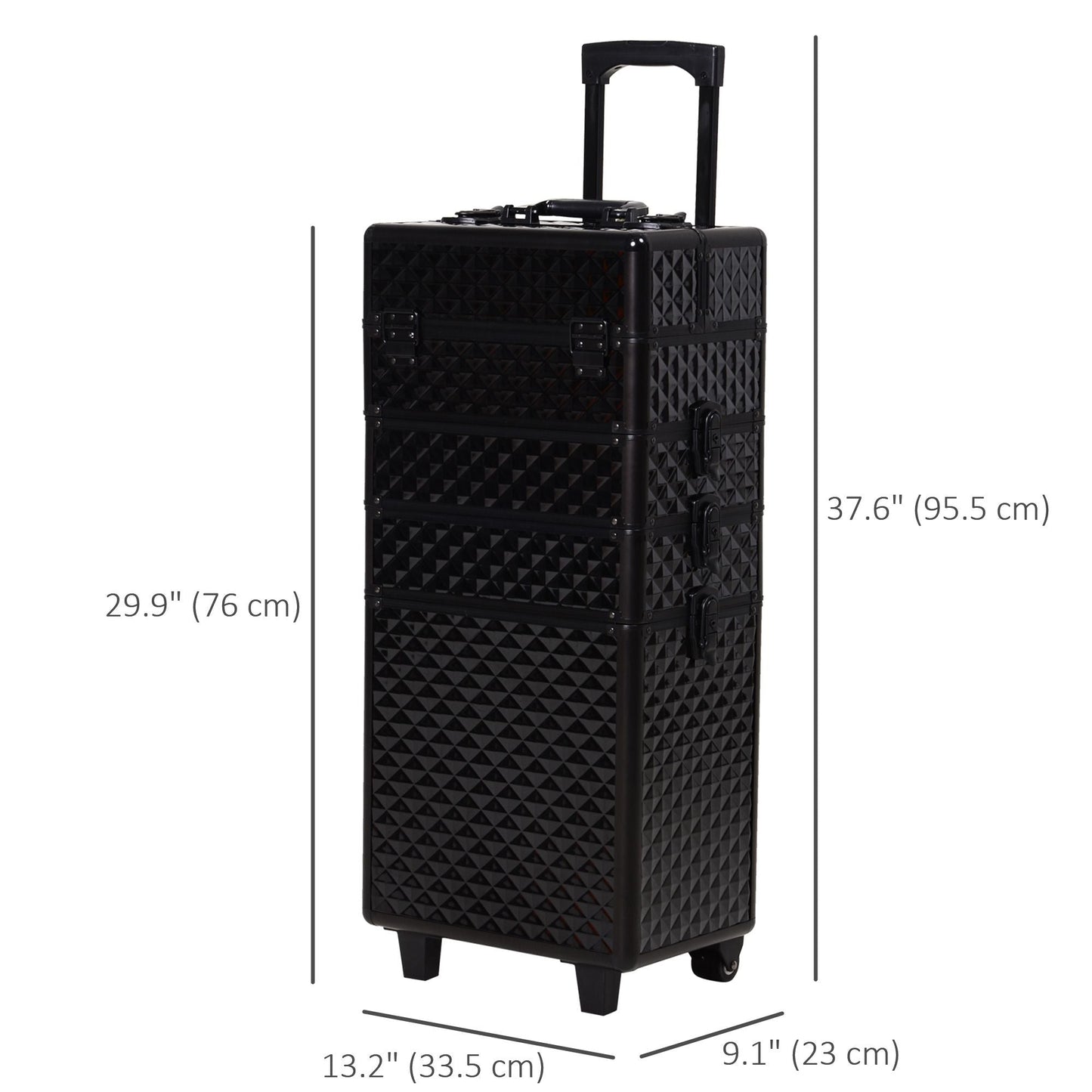 4 in 1 Makeup Train Case Portable Aluminum Rolling Cosmetic Organizer Trolley with Wheels Multiple Compartments Black - Renee Lane Company