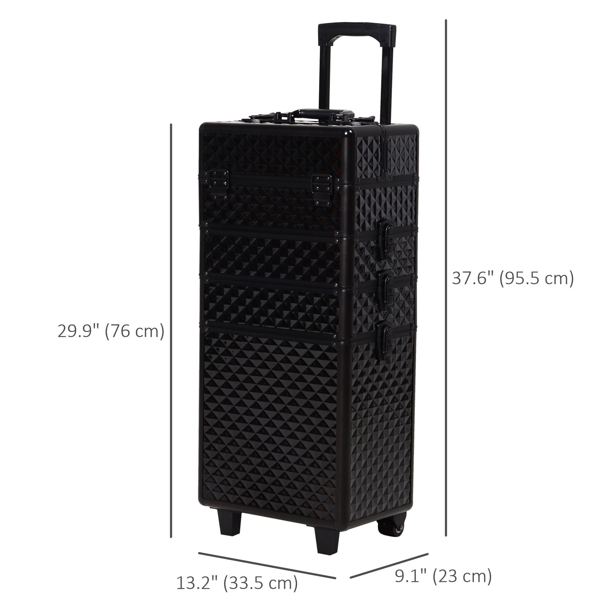 4 in 1 Makeup Train Case Portable Aluminum Rolling Cosmetic Organizer Trolley with Wheels Multiple Compartments Black - Renee Lane Company
