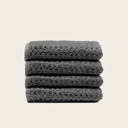 Sedona cotton waffle towels, charcoal folded stack with waffle texture
