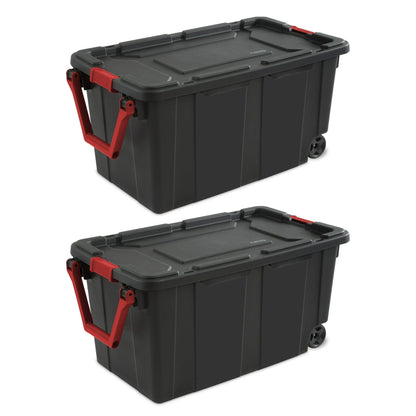 40 Gallon Wheeled Plastic Storage Container with Handle, Black, Pack of 2, Industrial - Renee Lane Company