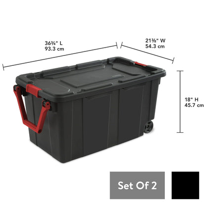40 Gallon Wheeled Plastic Storage Container with Handle, Black, Pack of 2, Industrial - Renee Lane Company