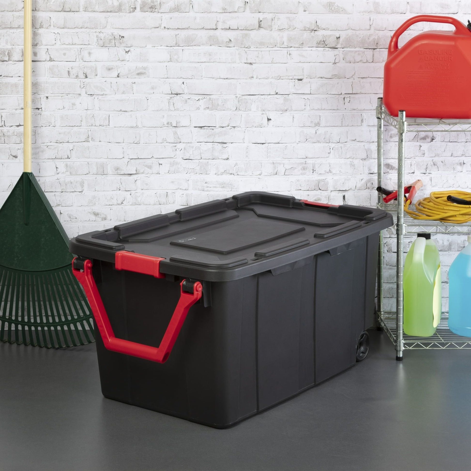 40 Gallon Wheeled Plastic Storage Container with Handle, Black, Pack of 2, Industrial - Renee Lane Company