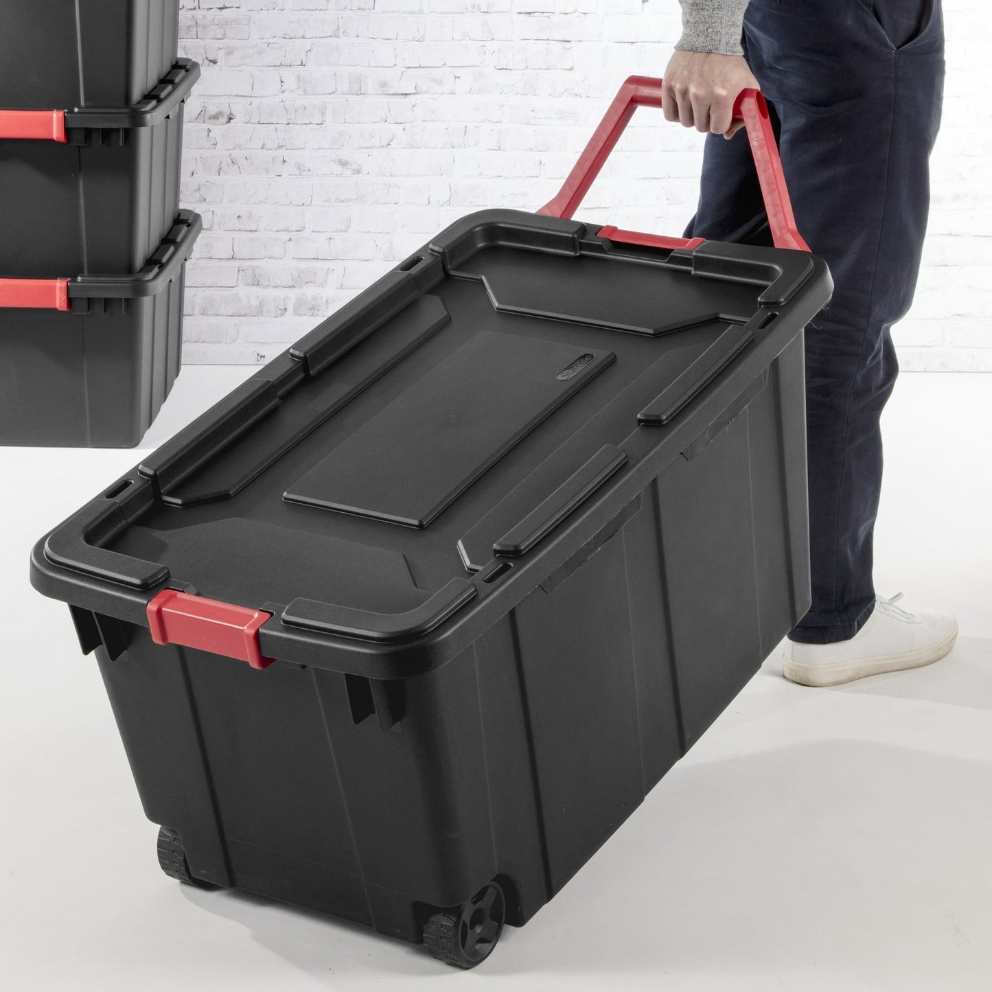 40 Gallon Wheeled Plastic Storage Container with Handle, Black, Pack of 2, Industrial - Renee Lane Company