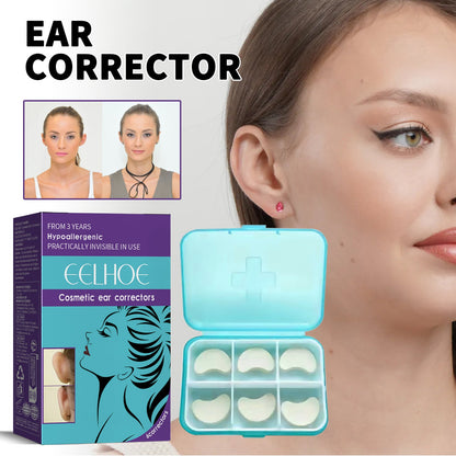 Cosmetic ear corrector stickers, open teal case with white adhesive ear corrector pads
