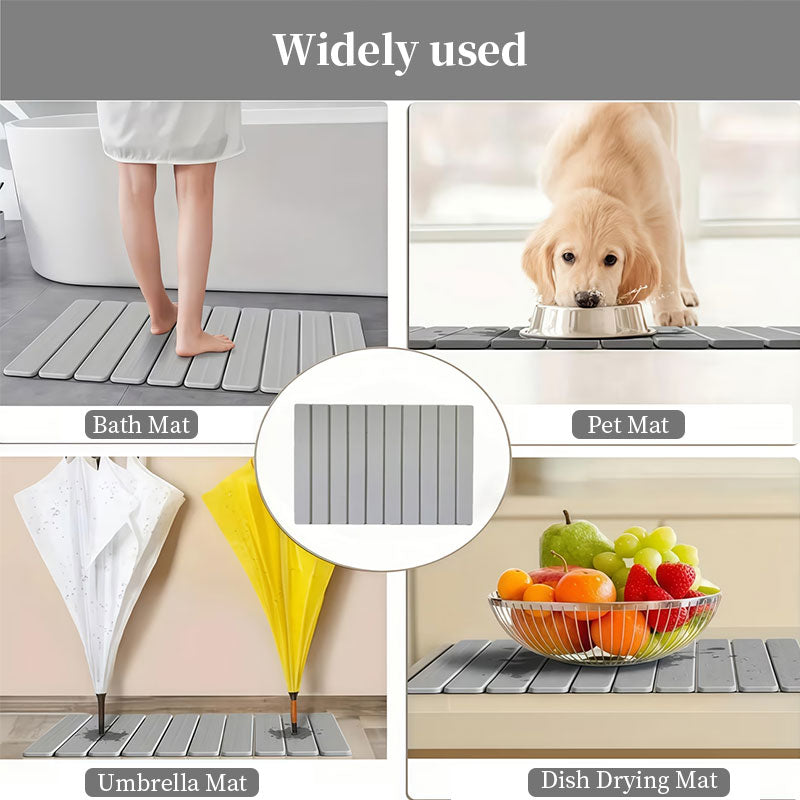 Ribbed dark gray diatomite mat panel for bath, pet, and drying use.