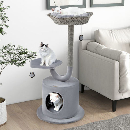 42 Inch Tall Cat Tower with Curved Metal Supporting Frame for Large and Small Cats - Renee Lane Company