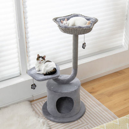 42 Inch Tall Cat Tower with Curved Metal Supporting Frame for Large and Small Cats - Renee Lane Company