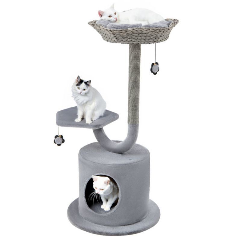 42 Inch Tall Cat Tower with Curved Metal Supporting Frame for Large and Small Cats - Renee Lane Company