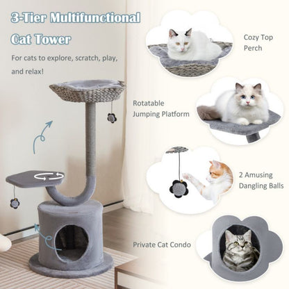 42 Inch Tall Cat Tower with Curved Metal Supporting Frame for Large and Small Cats - Renee Lane Company