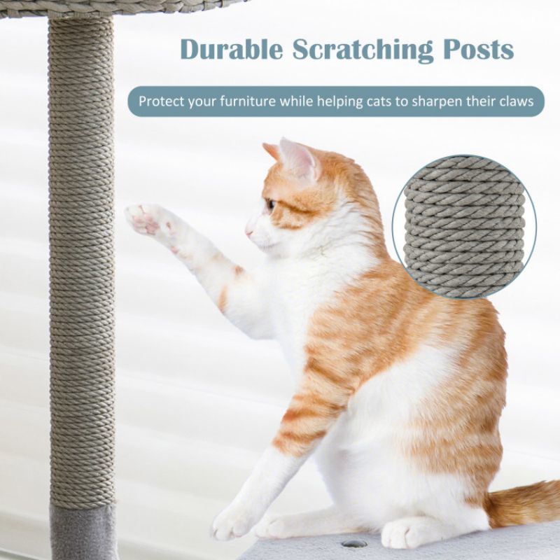 42 Inch Tall Cat Tower with Curved Metal Supporting Frame for Large and Small Cats - Renee Lane Company