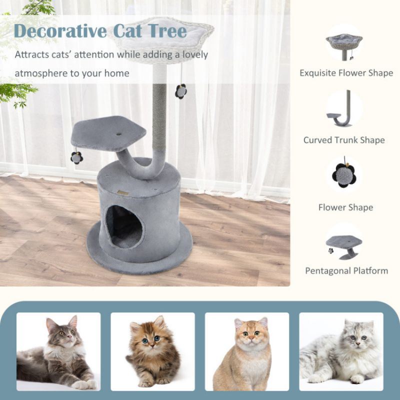 42 Inch Tall Cat Tower with Curved Metal Supporting Frame for Large and Small Cats - Renee Lane Company