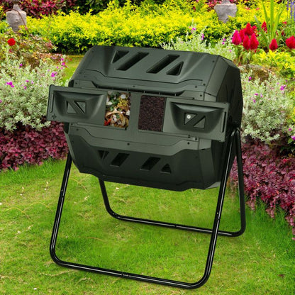 43 Gallon Composting Tumbler Compost Bin with Dual Rotating Chamber - Renee Lane Company
